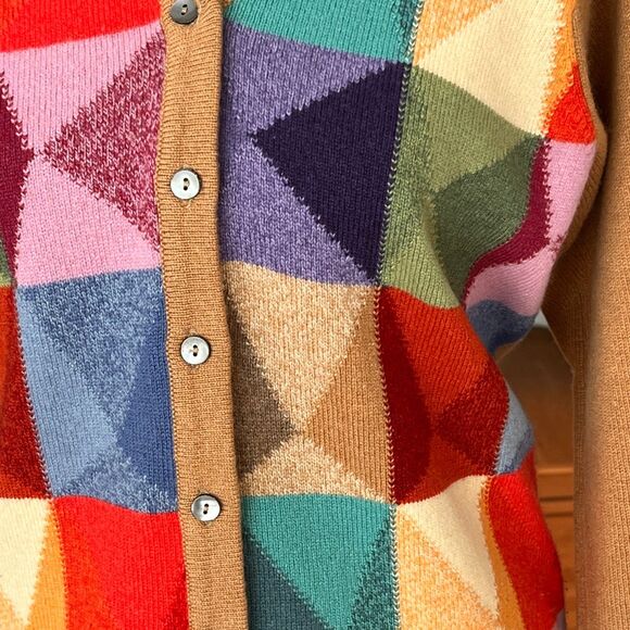 Neiman Marcus M cashmere cardigan geo pattern multicolors - Picture 2 of 8